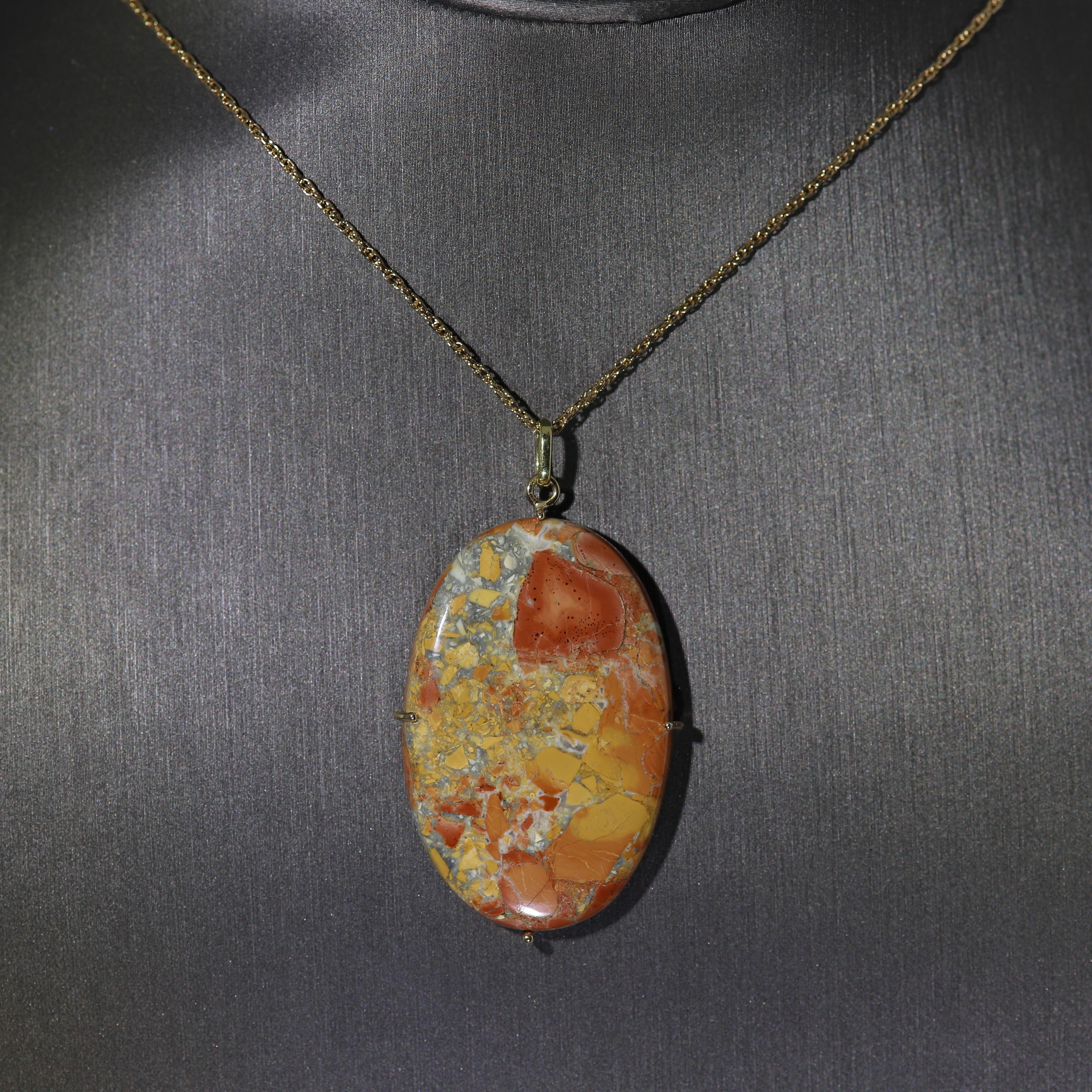 Natural Maligano Jasper Necklace Pendant set in 14 Karat Gold For Sale 4