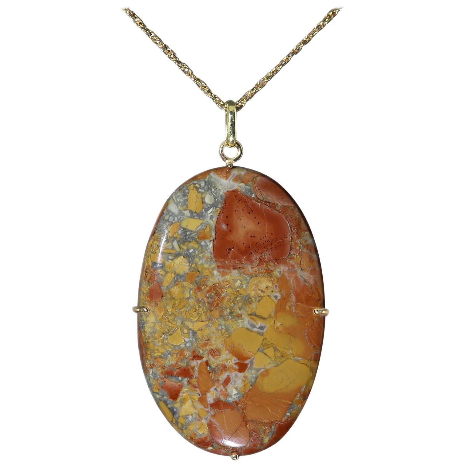 Natural Maligano Jasper Necklace Pendant set in 14 Karat Gold For Sale