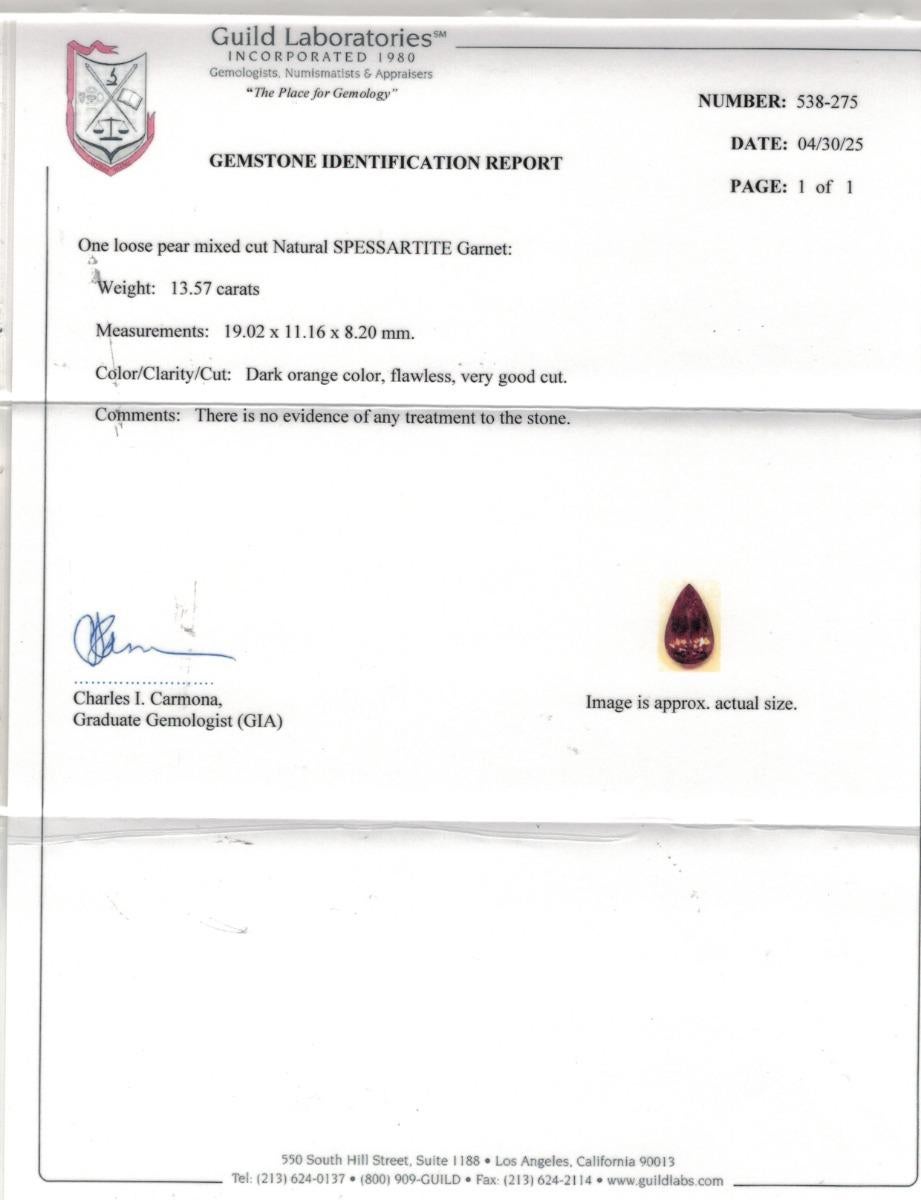 Taglio misto Gemma di granato mandarino-spessartite Nature 13,57 carati con rapporto Guild in vendita