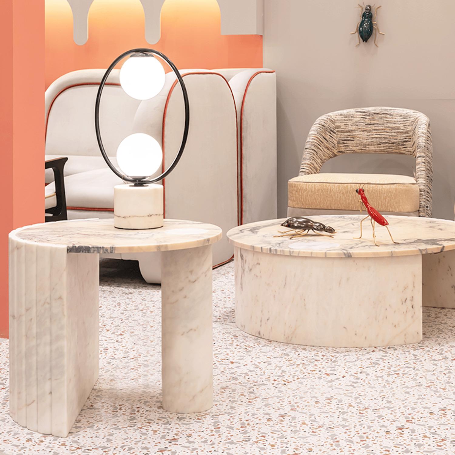 pink stone side table
