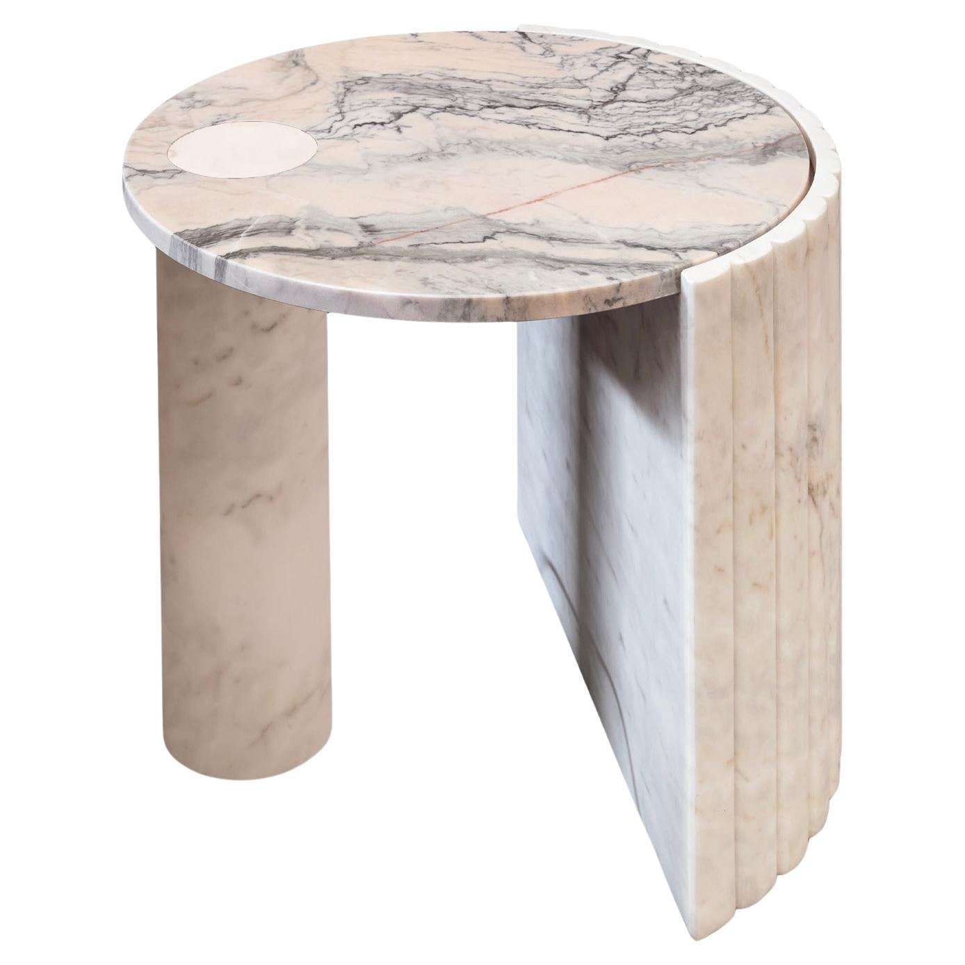 Tavolino in pietra di marmo naturale A. Stone Bianco, Grigio e Rosa
