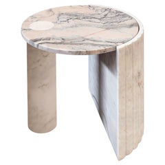 Tavolino in pietra di marmo naturale A. Stone Bianco, Grigio e Rosa