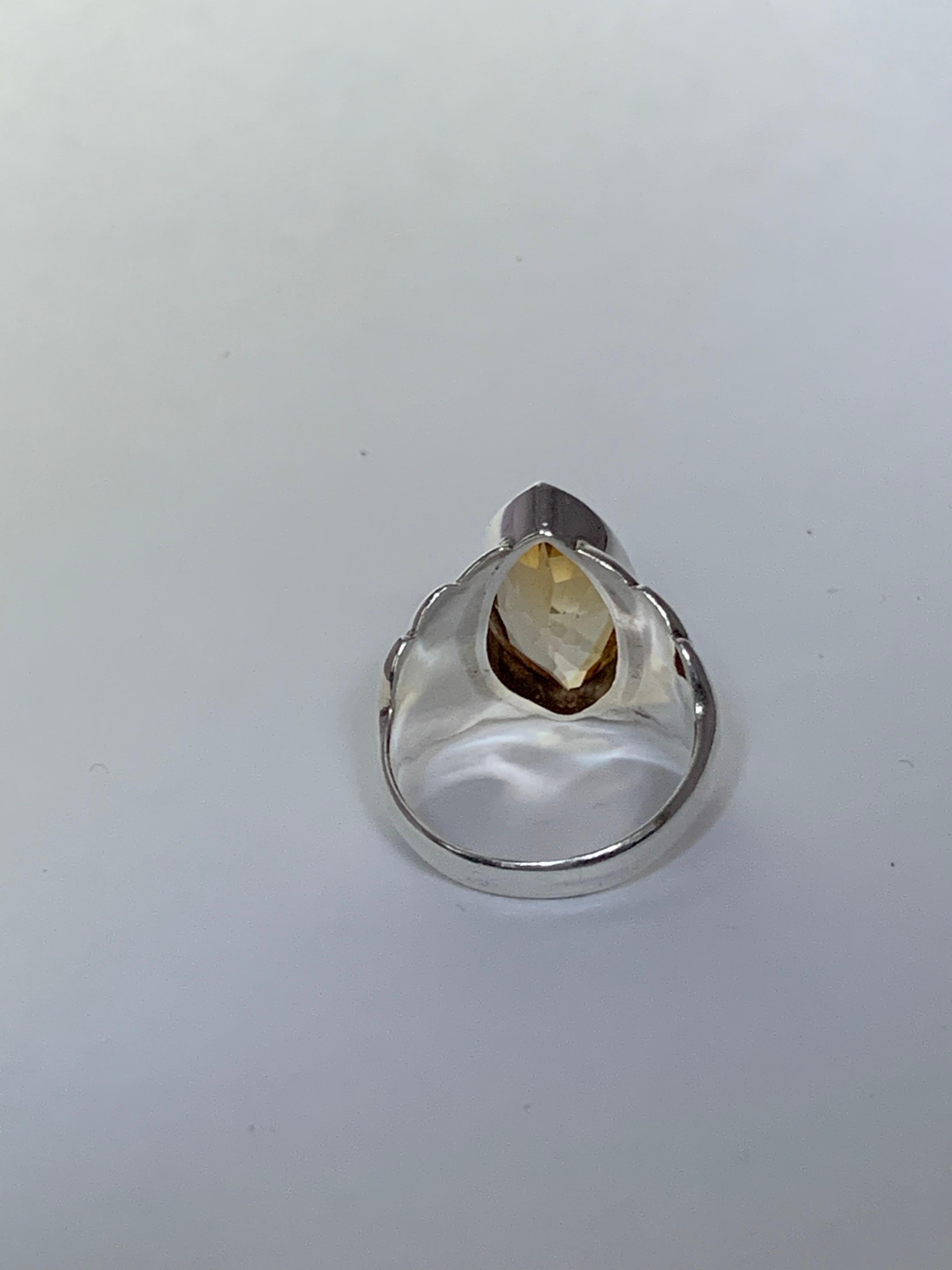 Marquise Cut Natural Marquis Citrine Set in Sterling Ring For Sale