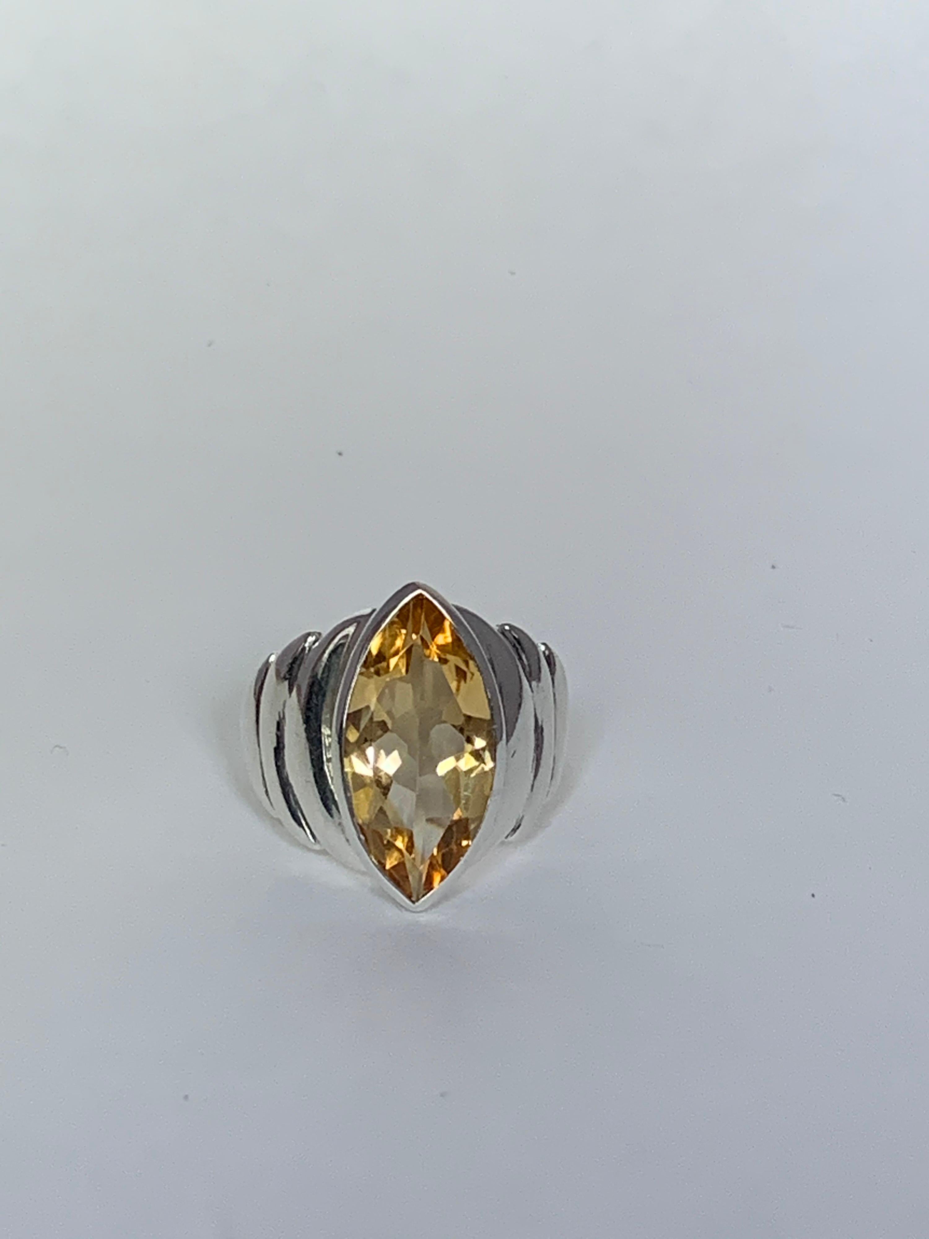 Women's Natural Marquis Citrine Set in Sterling Ring For Sale
