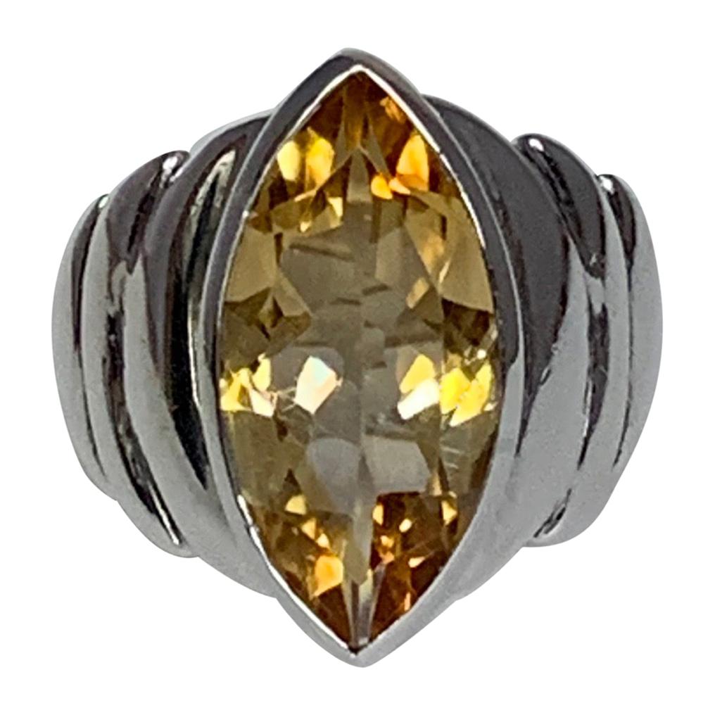 Natural Marquis Citrine Set in Sterling Ring