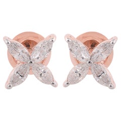 Natural Marquise 0.86ct SI/H Diamond Flower Stud Earring 18 Karat Rose Gold