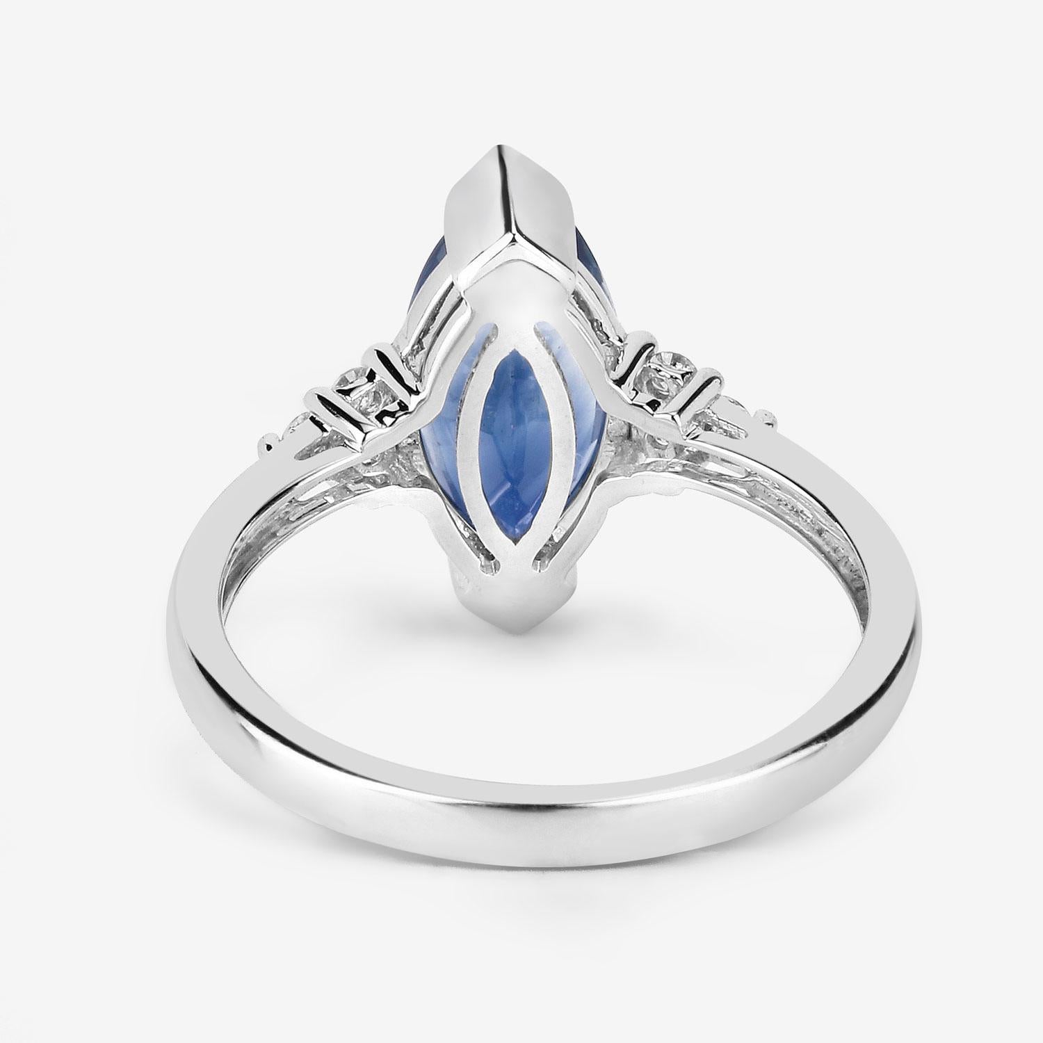 Contemporary Natural Marquise 4.70 Carat Blue Sapphire and Diamond Ring 14K White Gold For Sale