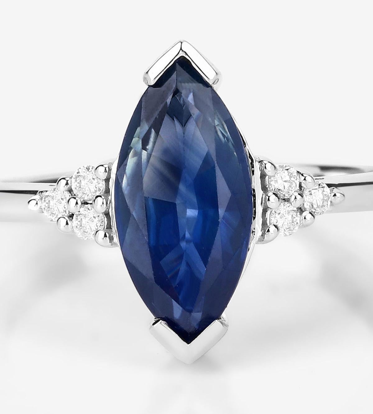 Natural Marquise 4.70 Carat Blue Sapphire and Diamond Ring 14K White Gold For Sale 1