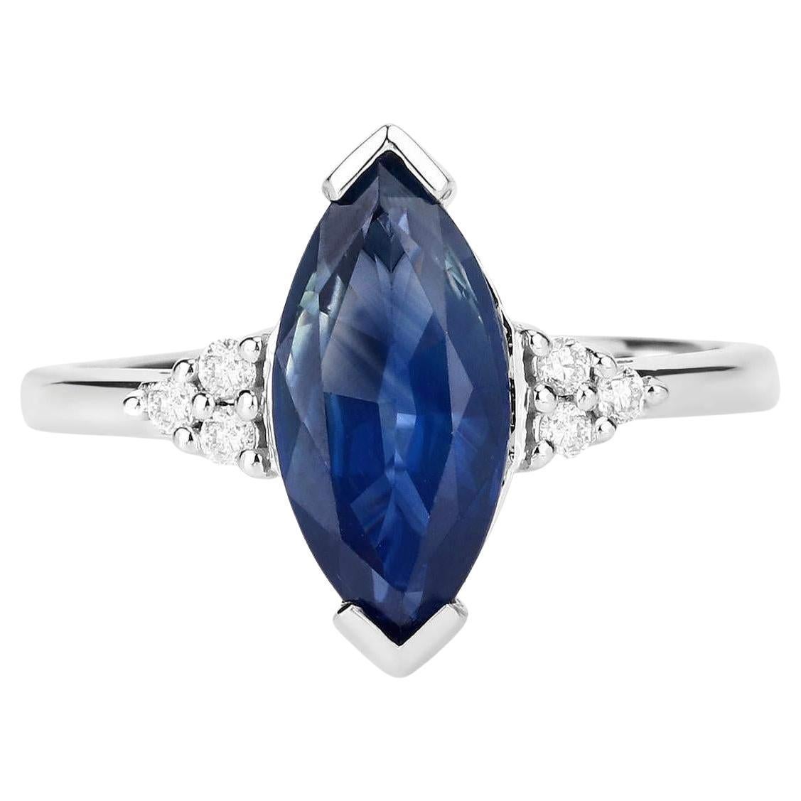 Natürlicher Marquise-Ring mit 4,70 Karat blauem Saphir und Diamant 14K Weißgold