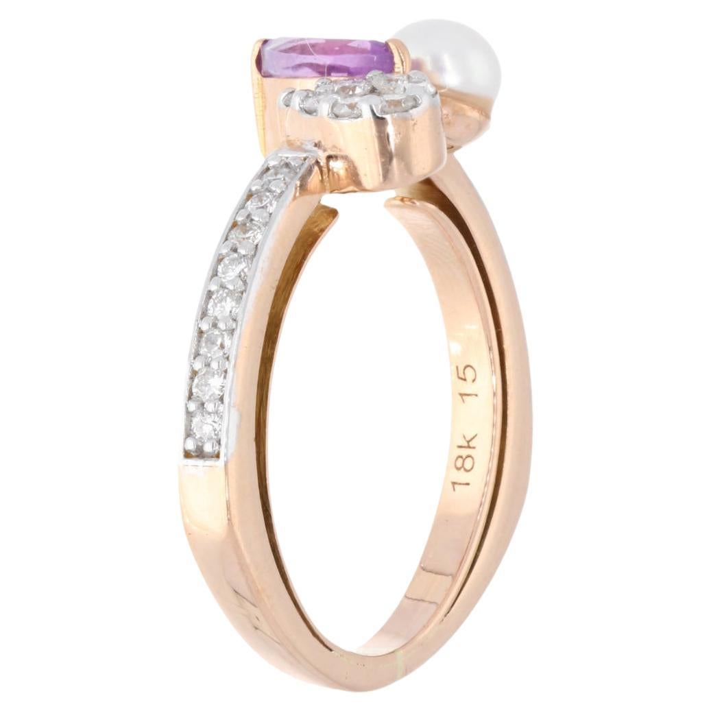Moderno Anello di perle ametiste marquise naturali SI/H Diamond Gioielli in oro rosa 18k in vendita
