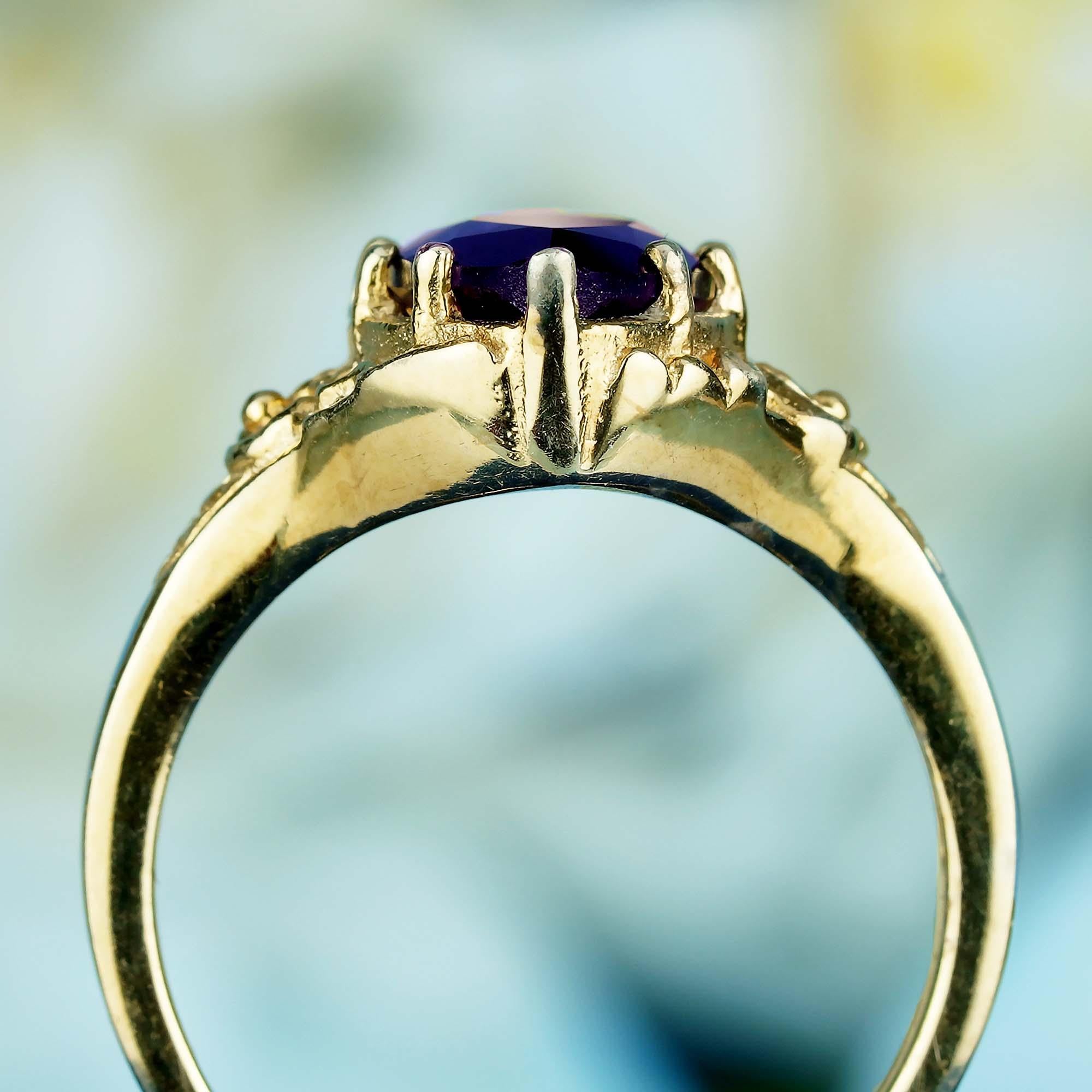 Ametista Marquise Naturale Stile Vintage  Anello in filigrana in oro giallo massiccio 9K In condizioni Nuovo in vendita a Bangkok, TH