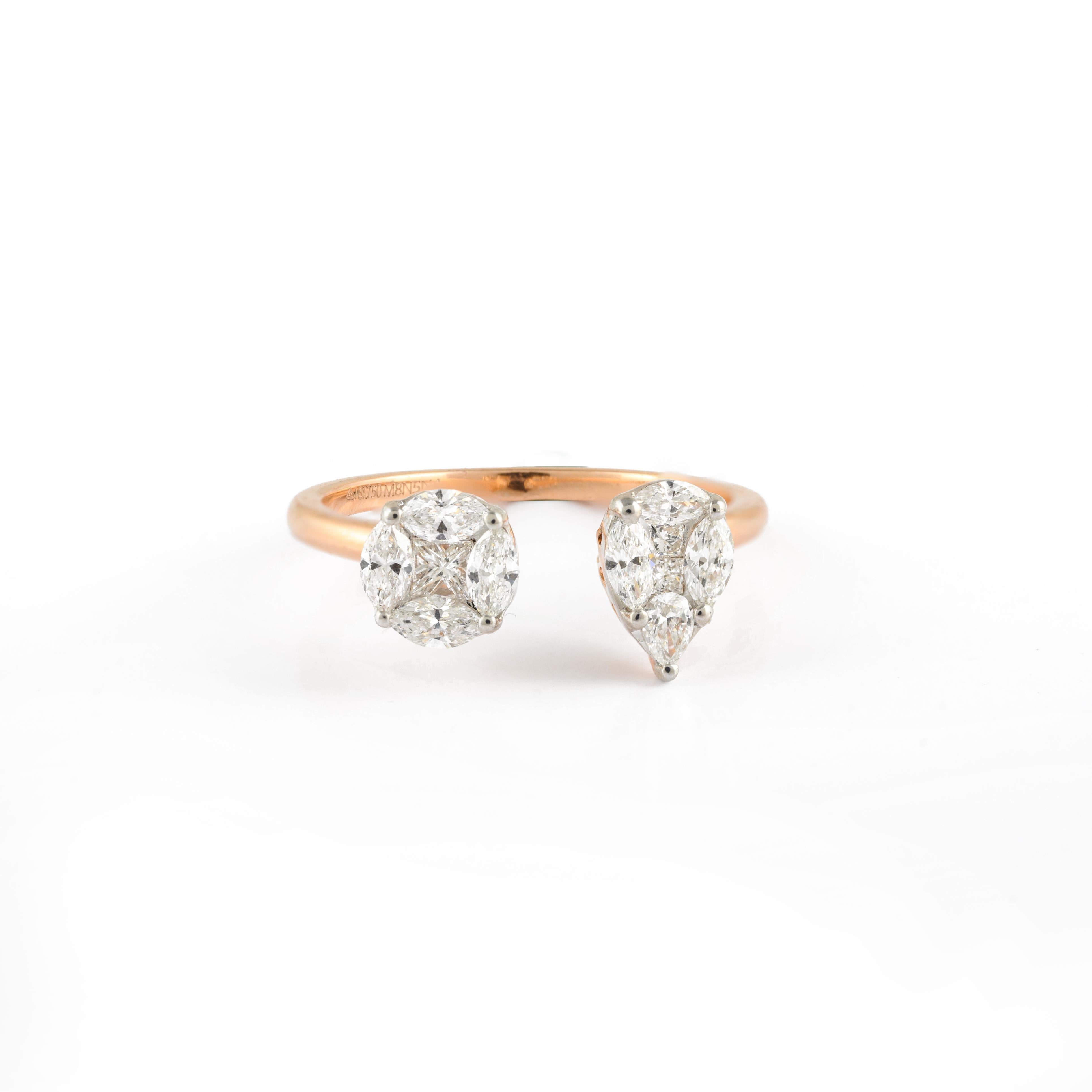 For Sale:  Natural Marquise and Round Shape Cluster Diamonds Open Ring 18kt Solid Rose Gold 4