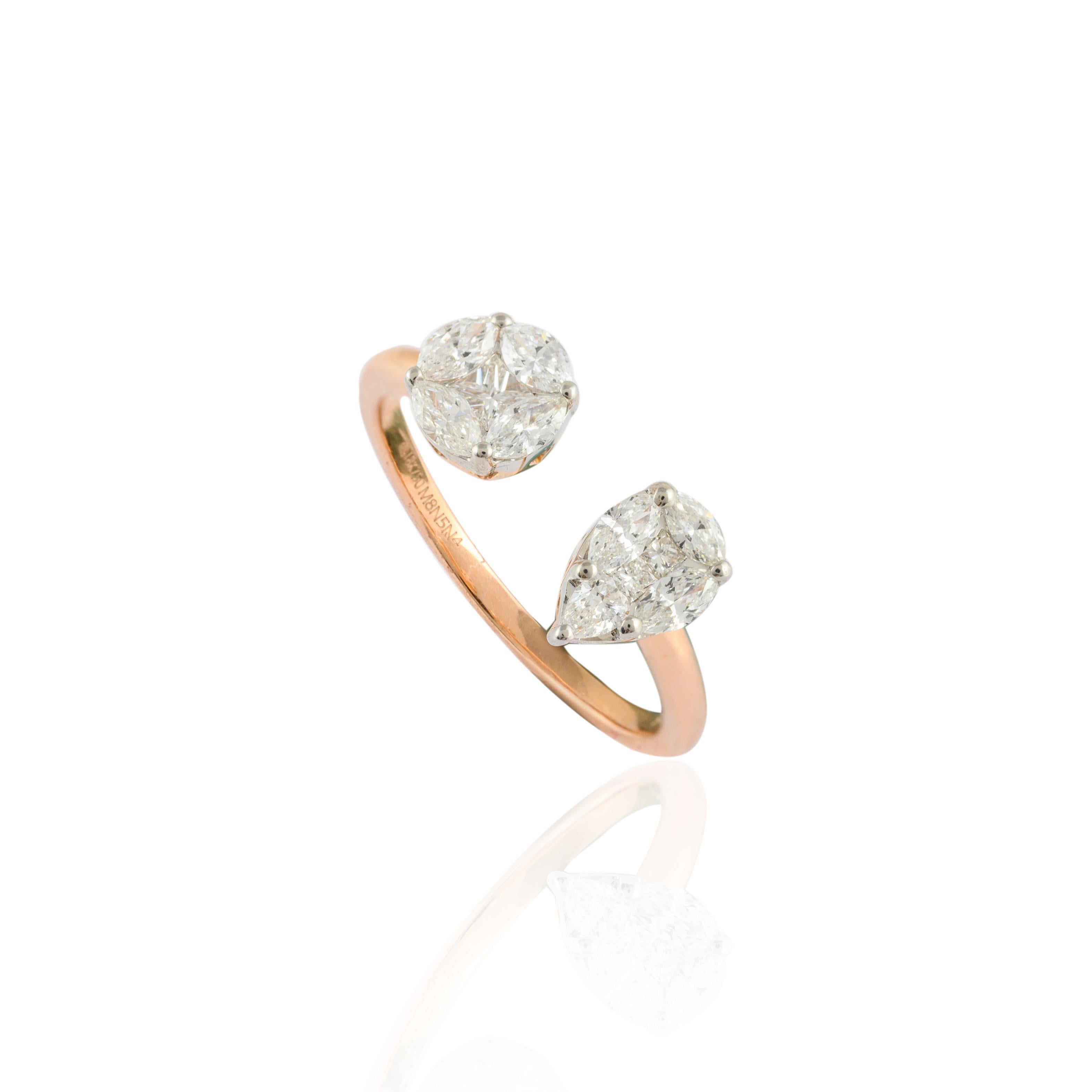 For Sale:  Natural Marquise and Round Shape Cluster Diamonds Open Ring 18kt Solid Rose Gold 5