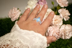 Natural Marquise Aquamarine and Diamond Ring 14K White Gold