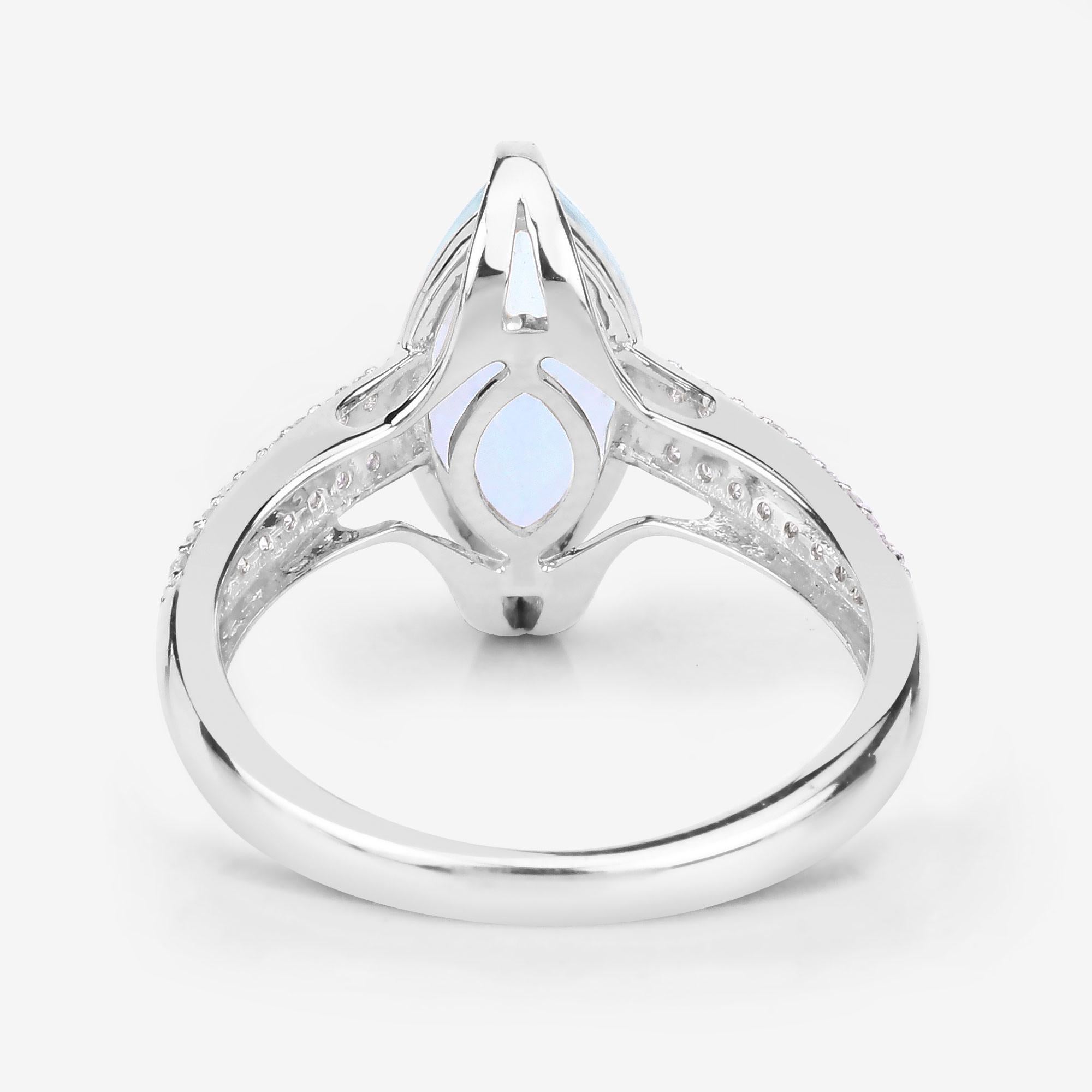 Natural Marquise Aquamarine and Diamond Ring 14K White Gold In New Condition For Sale In Aliso Viejo, CA