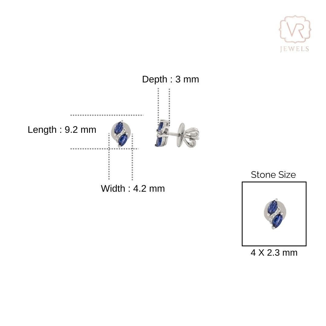 Boucles d'oreilles en or blanc 14K avec saphir bleu marquis naturel et diamant en grappe en vente 4