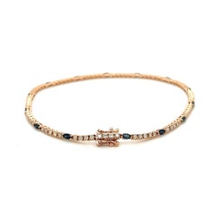 Bracciale tennis con zaffiro blu marquise e diamante rotondo in oro rosa 18 carati Nature