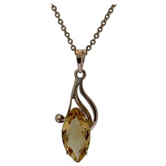 Natural Marquise Citrine Pendant with Chain 14 Karat Gold