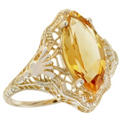 Natural Marquise Citrine Vintage Style Filigree Ring in Solid 9K Yellow Gold