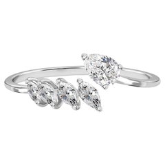 Natural Marquise Cut Diamond 18K White Gold Statement Open Ring