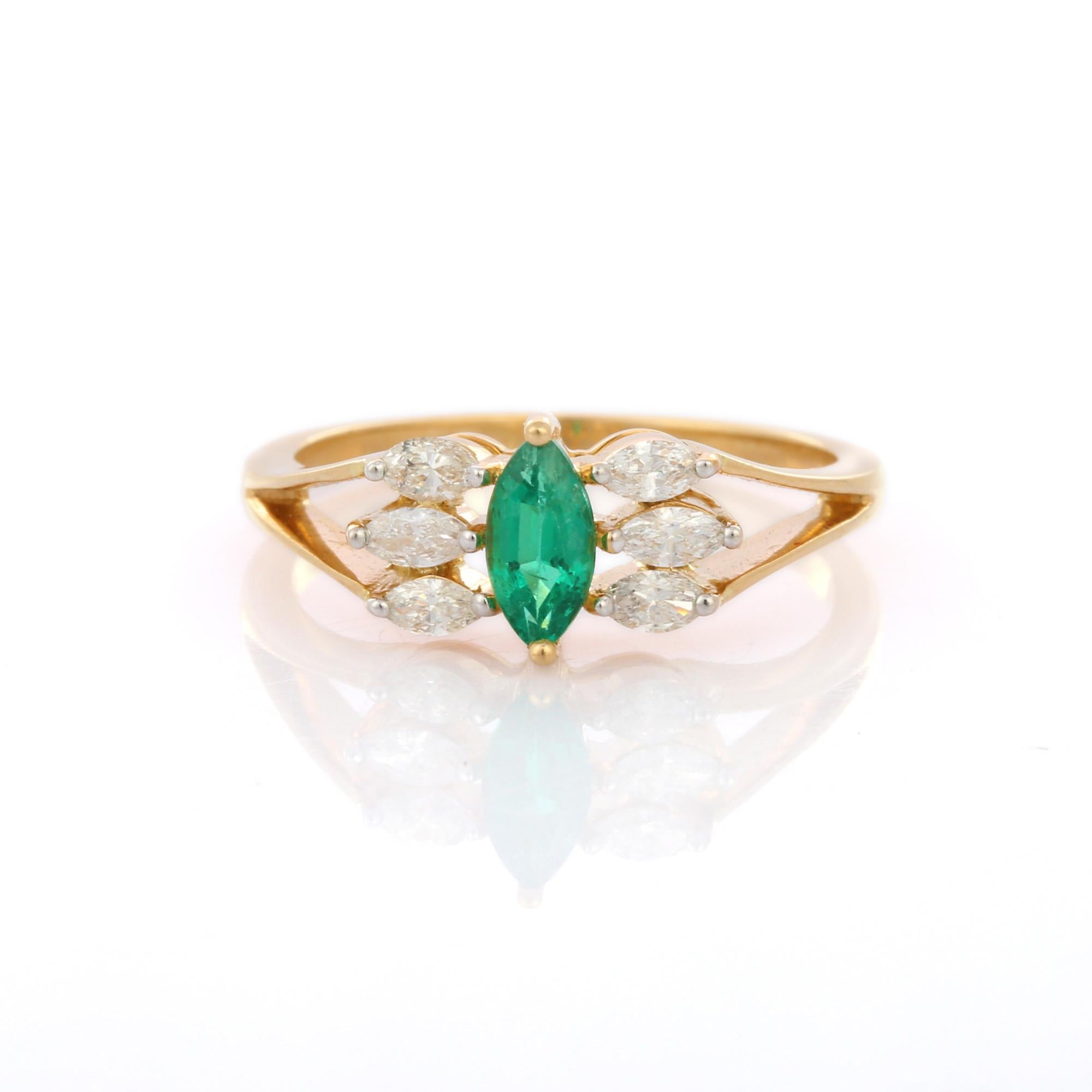 For Sale:  Startling Emerald and Diamond Designer Engagement Ring in 18K Solid Yellow Gold 2