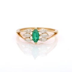 Startling Emerald and Diamond Designer Engagement Ring in 18K Solid Yellow Gold