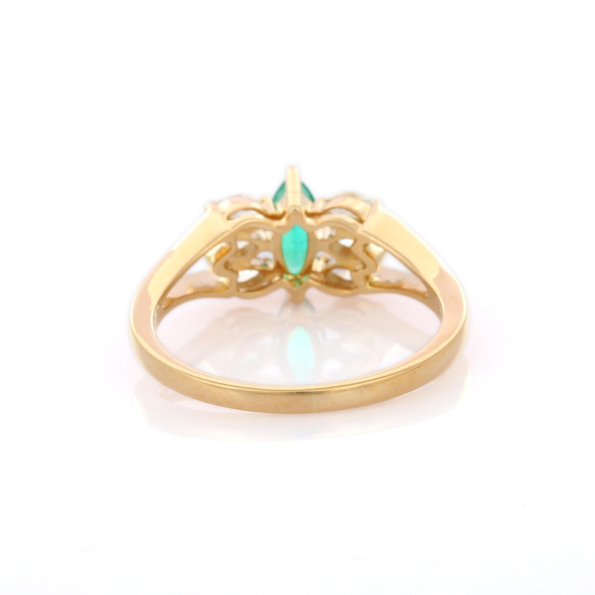For Sale:  Startling Emerald and Diamond Designer Engagement Ring in 18K Solid Yellow Gold 3