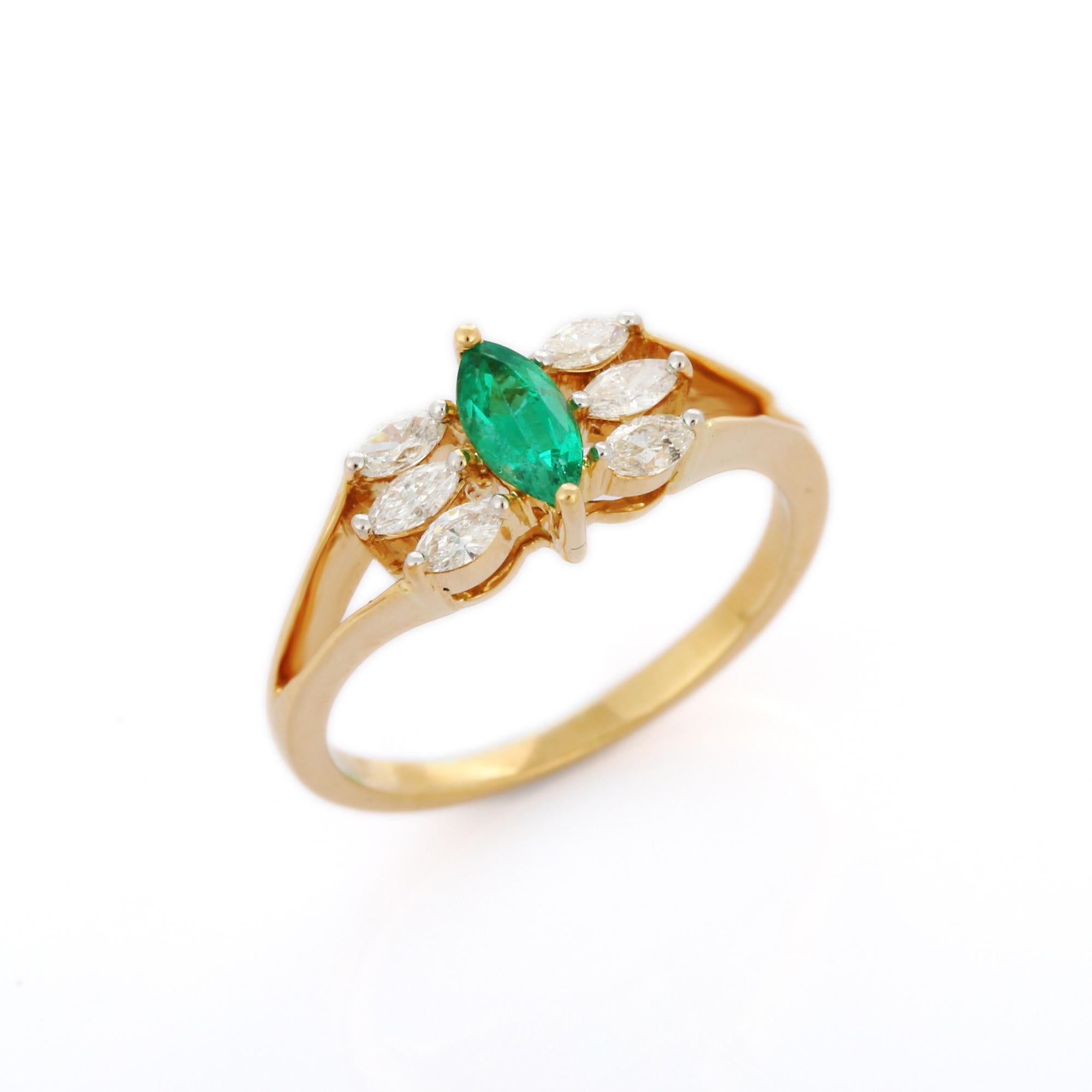 For Sale:  Startling Emerald and Diamond Designer Engagement Ring in 18K Solid Yellow Gold 5