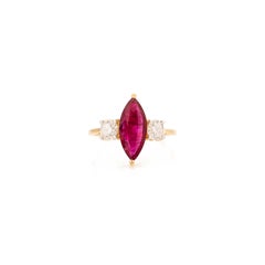 Natural Marquise Cut Ruby & Diamond Three Stone Ring in 14K Yellow Gold 1.29 CTW