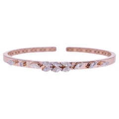Bracelet manchette en or jaune 14 carats avec diamants marquises naturels, bijouterie fine