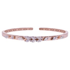 Natural Marquise Diamond Cuff Bangle Bracelet 18 Karat Yellow Gold Fine Jewelry