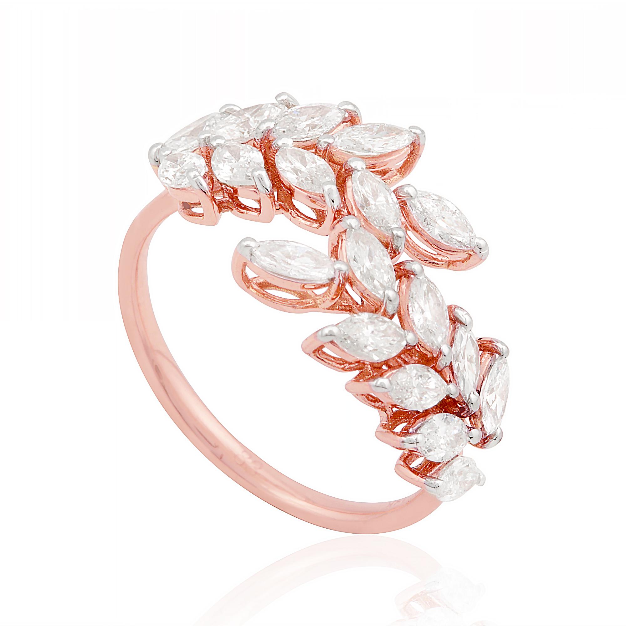 For Sale:  Natural Marquise Diamond Leaf Wrap Ring 18 Karat Rose Gold Handmade Fine Jewelry 2