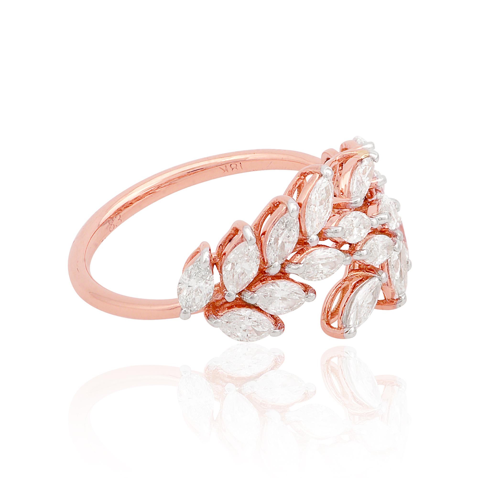 For Sale:  Natural Marquise Diamond Leaf Wrap Ring 18 Karat Rose Gold Handmade Fine Jewelry 3