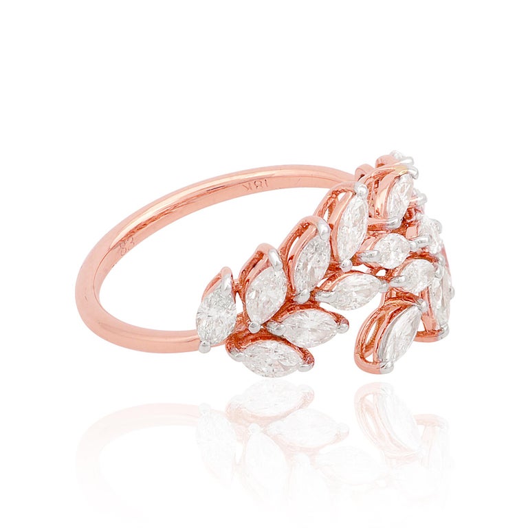 Customizable Natural Marquise Diamond Leaf Wrap Ring 18 Karat Rose Gold