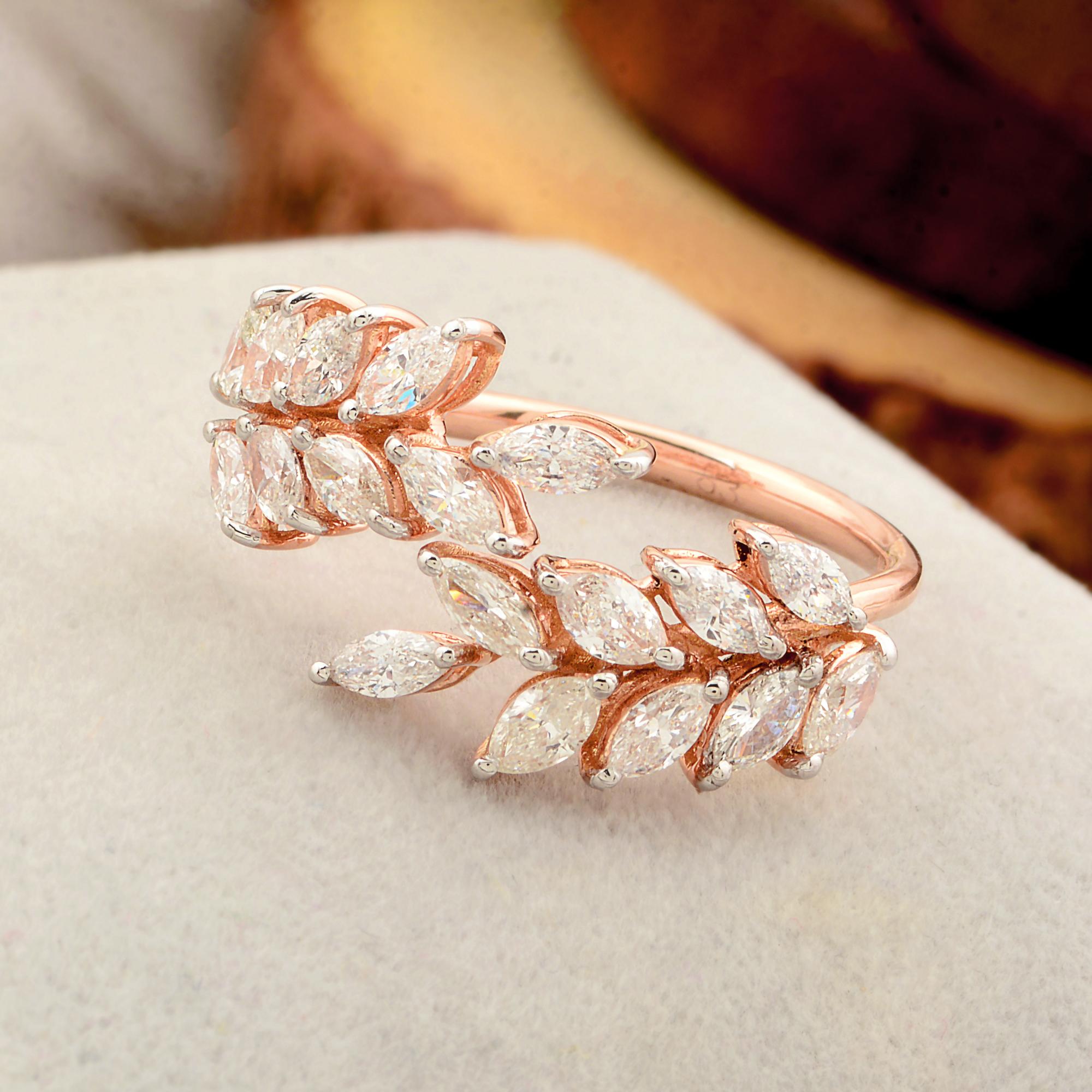 For Sale:  Natural Marquise Diamond Leaf Wrap Ring 18 Karat Rose Gold Handmade Fine Jewelry 4