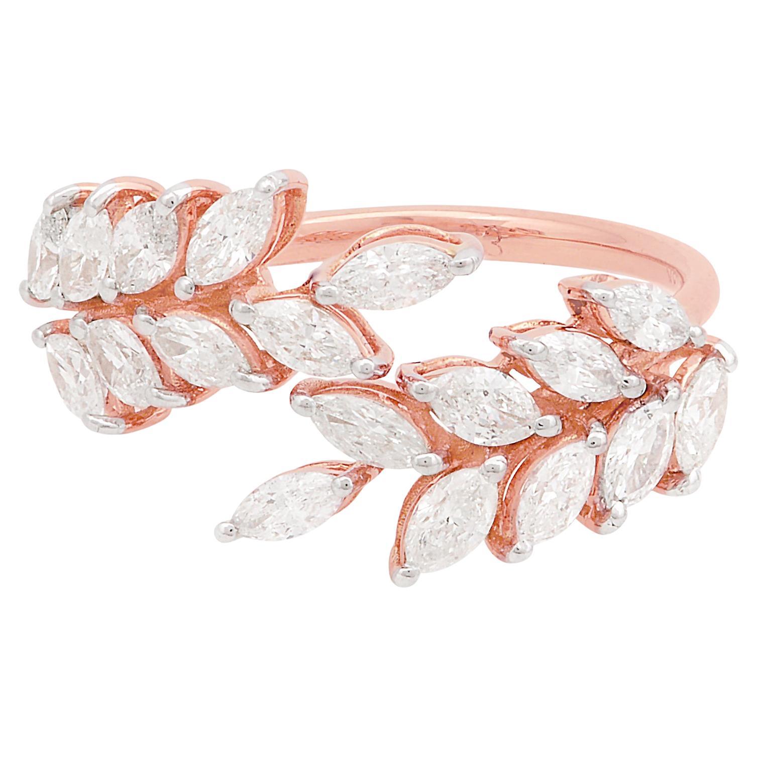 For Sale:  Natural Marquise Diamond Leaf Wrap Ring 18 Karat Rose Gold Handmade Fine Jewelry