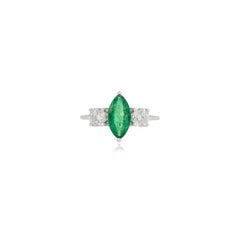 Natural Marquise Emerald & Diamond Three-Stone Engagement Ring in 18K White Gold Natural Marquise Emerald & Diamond Three-Stone Engagement Ring in 18K White Gold