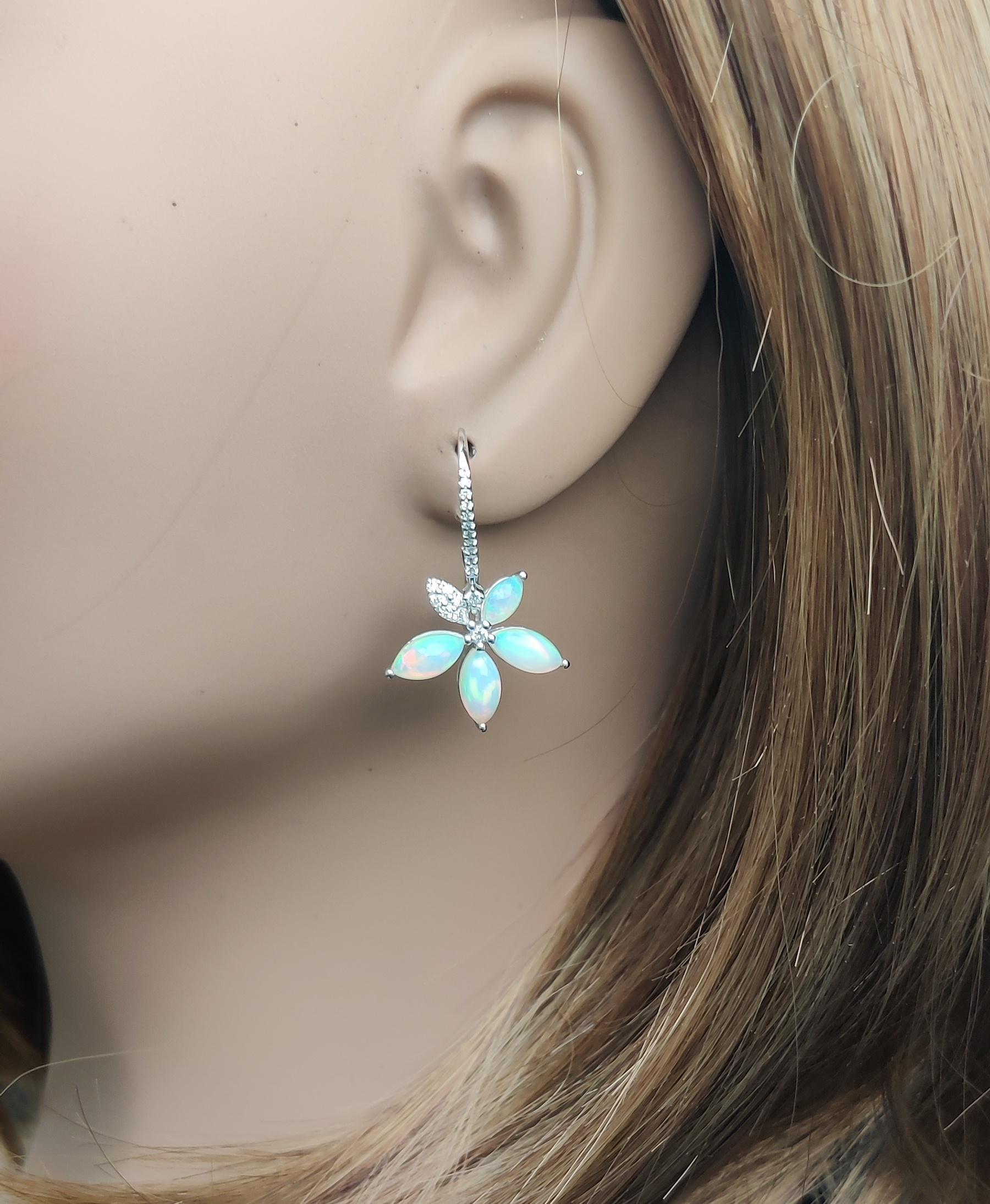 Natural Marquise Opal and White Diamond 3.81 Carat TW White Gold Drop Earrings In New Condition For Sale In New York, NY