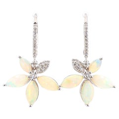 Natürlicher Marquise Opal und weißer Diamant 3,81 Karat TW Weißgold Tropfenohrringe