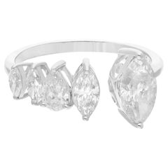 Natural Marquise 
Pear Diamond Cuff Ring 14 Karat White Gold Handmade Jewelry