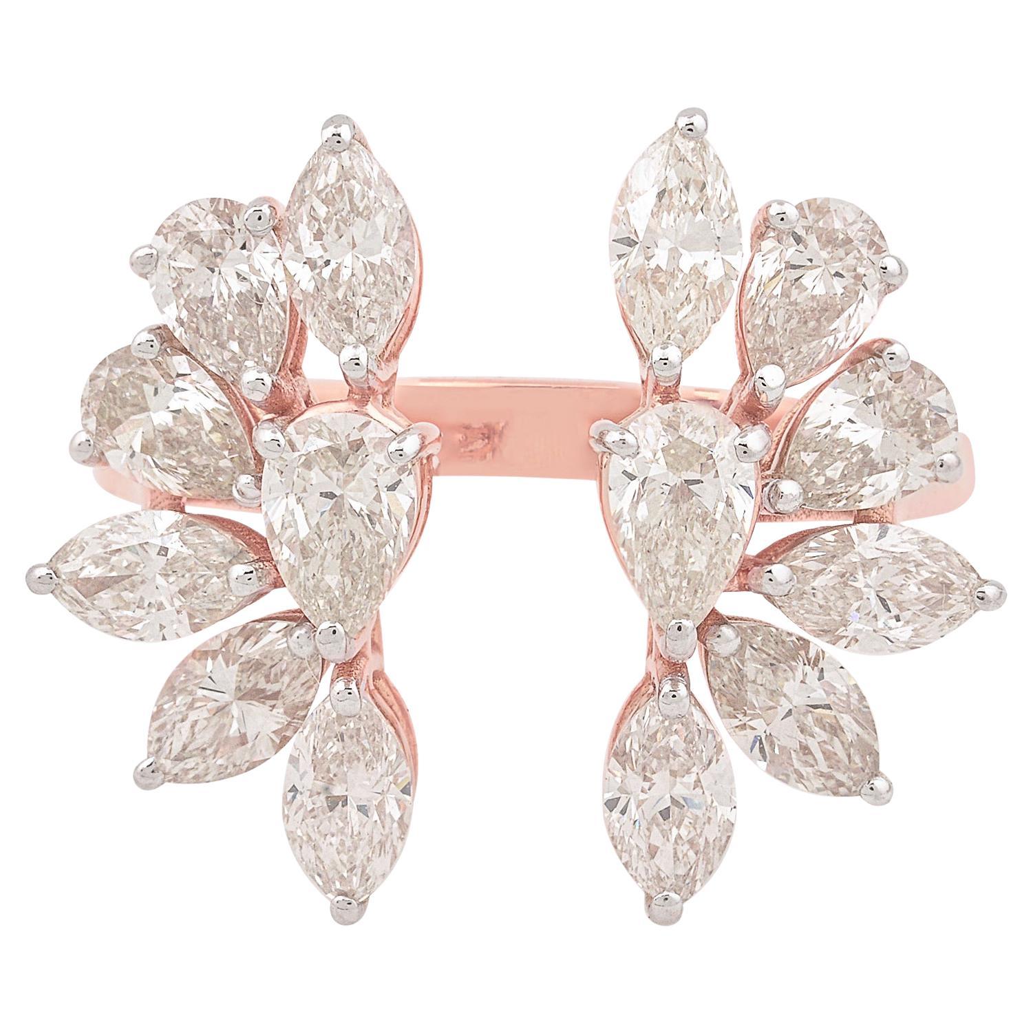 Anello con diamante naturale Marquise e pera in oro rosa 14 carati Gioielli fatti a mano