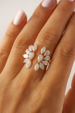 Natural Marquise & Pear Diamond Ring 18 Karat Rose Gold Handmade Fine Jewelry