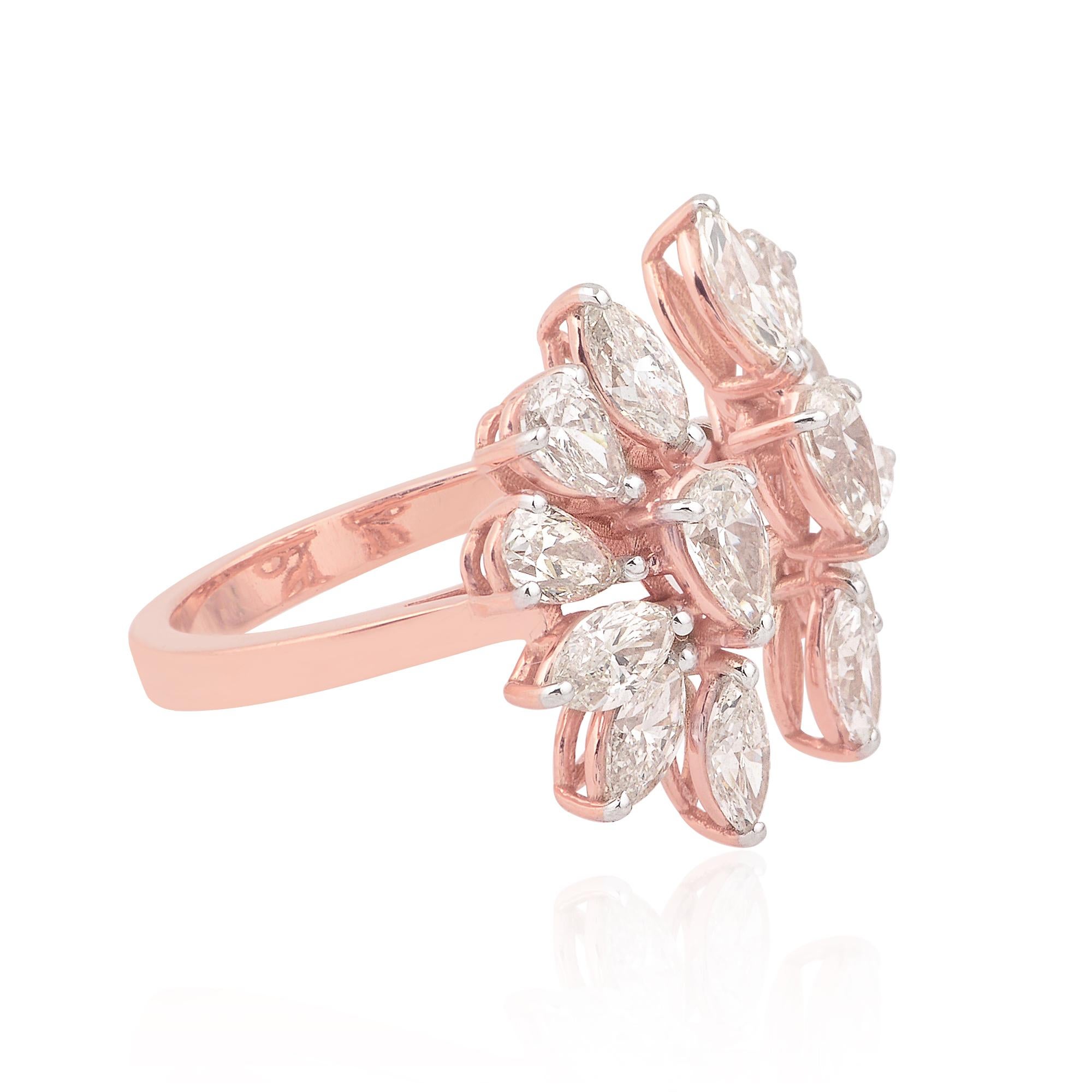 Modern Natural Marquise & Pear Diamond Ring 18 Karat Rose Gold Handmade Fine Jewelry For Sale