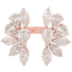 Bague de joaillerie artisanale en or rose 18 carats avec diamants naturels marquises et poire