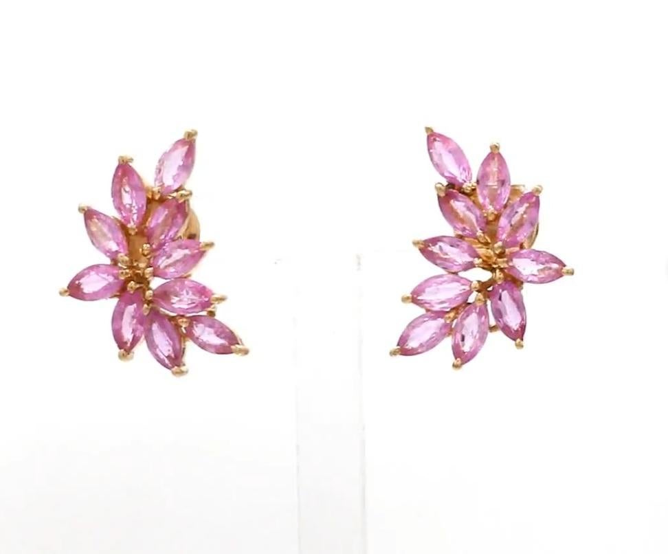 Orecchini a perno grandi con zaffiro rosa marquise Nature in oro 18 carati in vendita 1