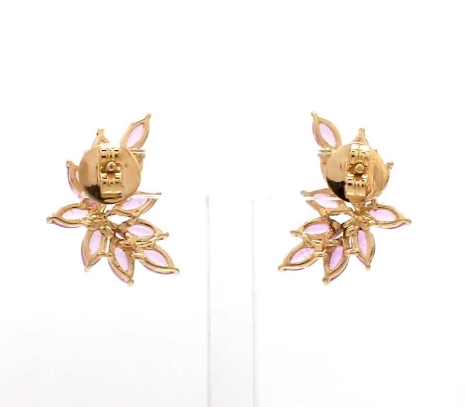 Orecchini a perno grandi con zaffiro rosa marquise Nature in oro 18 carati in vendita 3