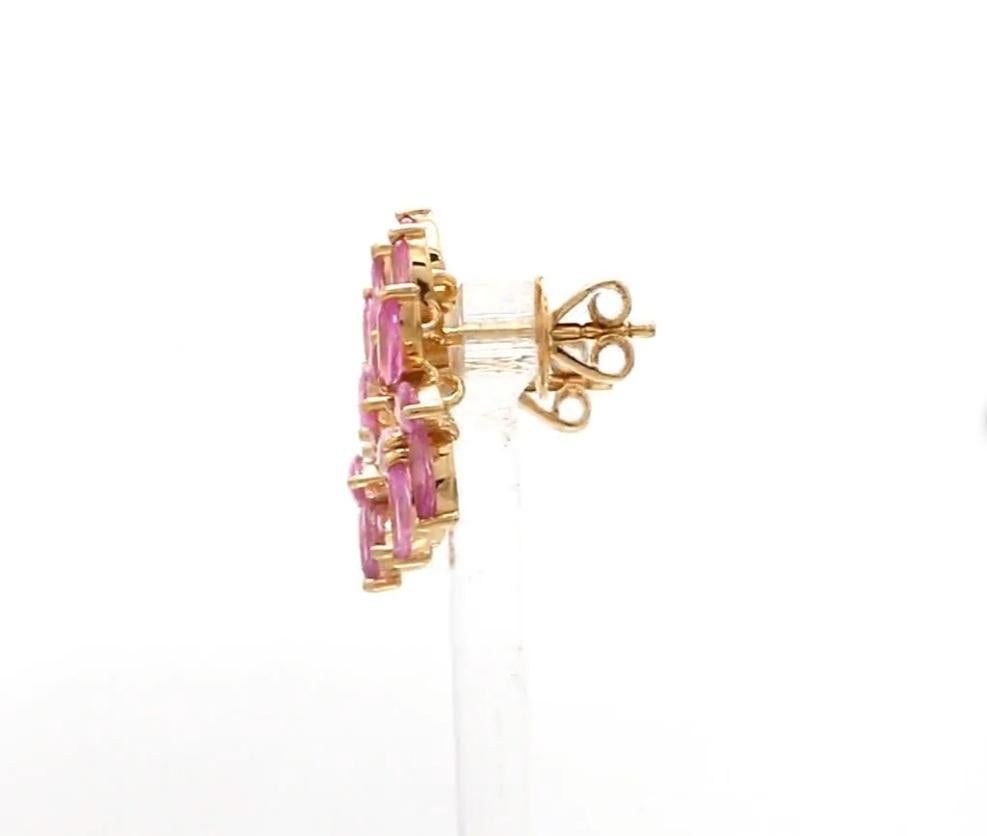 Orecchini a perno grandi con zaffiro rosa marquise Nature in oro 18 carati in vendita 4