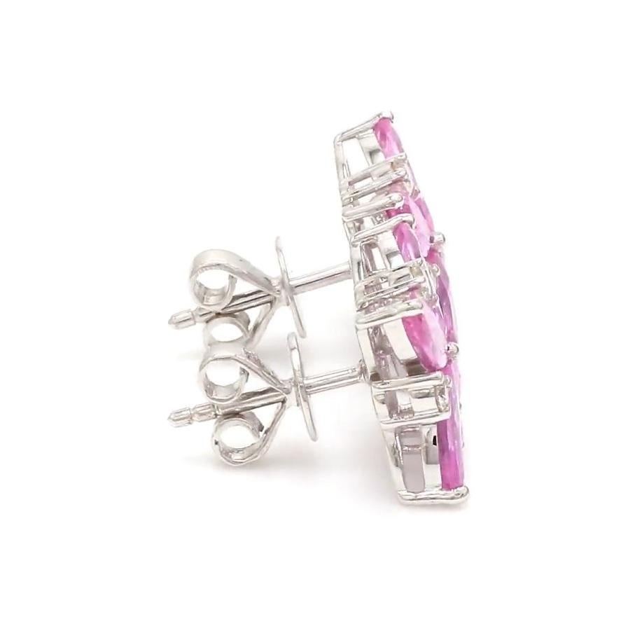 Taglio Asscher Orecchini a perno con zaffiro rosa marquise naturale e diamante IN oro 18K in vendita
