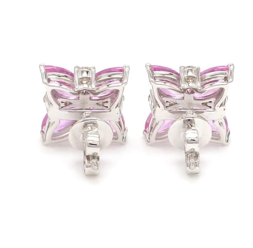 Donna Orecchini a perno con zaffiro rosa marquise naturale e diamante IN oro 18K in vendita