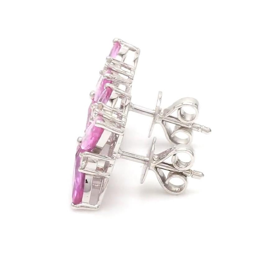 Orecchini a perno con zaffiro rosa marquise naturale e diamante IN oro 18K in vendita 1